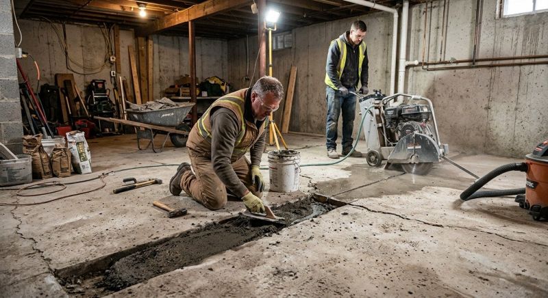 Cracked Basement Floor Repair in Westford, MA